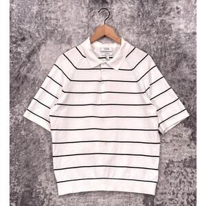 COS Sweater Polo Shirt Medium Mens Relaxed Fit Textured Cotton Knit Stripe